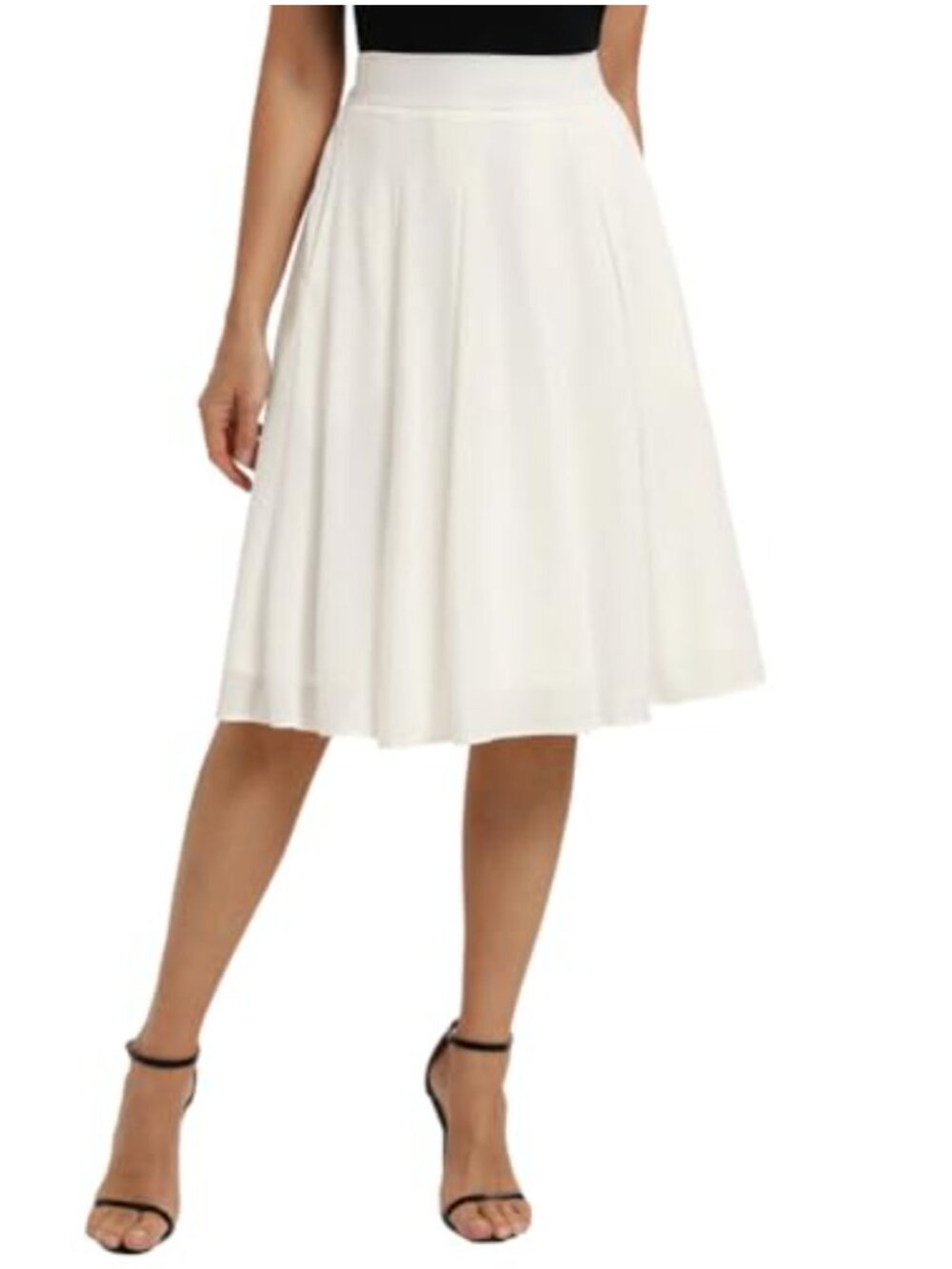 High Waist A Line Pleated Midi Skirt with Pockets, Chiffon Flowy Dressy Casual
